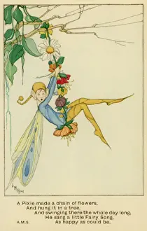 Vintage Fairy Illustrations Impressions: Pixie making a chain of flowers