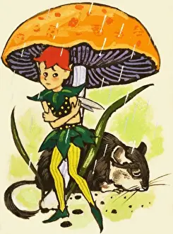 Fée sous un champignon.