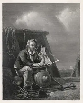 Vintage Sailor Artwork Impressions: Sailor with Model Ship