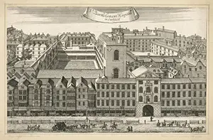 Impressions de Une vue générale extérieure des bâtiments qui composent l'Hôpital Saint-Barnabé à Londres Hôpital Impressions: Saint-Barthélemy/1717/Plan