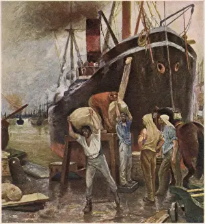 Vintage Harbour Scenes Impressions: Unloading Cargo