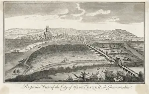 Gloucestershire Countryside Scenes Impressions: View of Gloucester C18Th