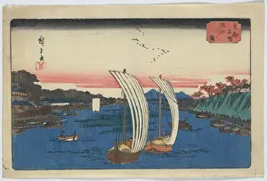 Antique Japanese Woodcuts Impressions: View of Sumida River