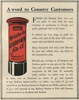 Early 20th Century Shopping Experience Impressions: Write to Harrods for it, 1909