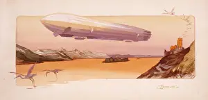 Air Transport Technology Impressions: Zeppelin hovering over a river