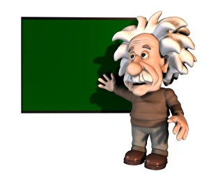 Impressions de Albert Einstein : Cartoon du physicien suisse-allemand Albert Einstein (1879-1955) devant un tableau noir Images datées de 2009 février: L'Albert Einstein, l'artwork