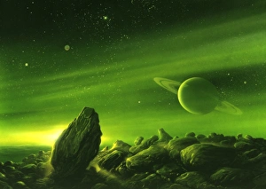 Saturne Impressions: Planète orbitée par un être extraterrestre, œuvre d'art