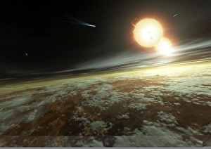 Computer Artwork Space Impressions: Binary star system, artwork C013 / 8958