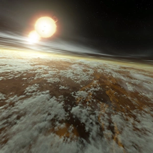 Computer Artwork Space Impressions: Binary star system, artwork C013 / 8959