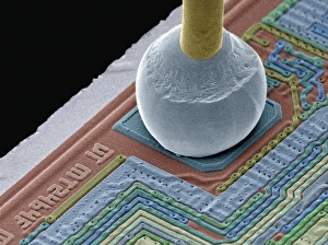 Coloured Scanning Electron Microscopy Impressions: Chip connector, SEM