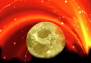 Planetary Cosmology Images Impressions: Composite image of the moon & a bright vortex