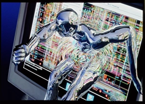 Abstract Technology Image Impressions: Computer art of humanoid breaking out of computer