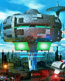 Images datées de 1999: Artwork informatique d'une ville du futur