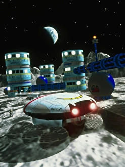 Images datées de 2004 janvier: Artwork informatique d'une base lunaire du futur
