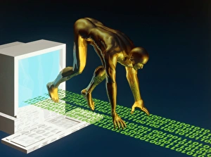 Digital Communication Symbolism Impressions: Computer artwork of the internet as a sprinter