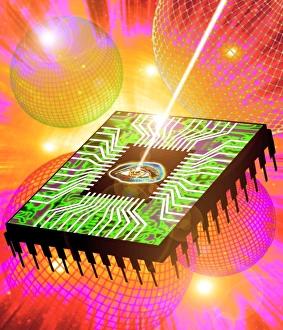 Ordinateur Impressions: L'artwork informatique de la lumière frappant l'yeu dans un microchipe