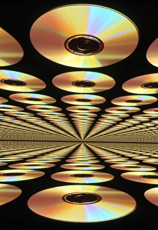 Compact Disc Storage Impressions: Computer artwork of multiple CD-ROM discs