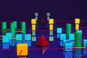 Ordinateur Impressions: Artwork informatique d'une sphère, une conque et un cuboide