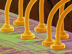 Coloured Scanning Electron Micrograph Impressions: Computer chip, SEM