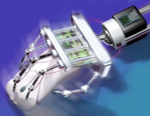 Artificial Intelligence Artwork Impressions: Computer mouse and robot hand