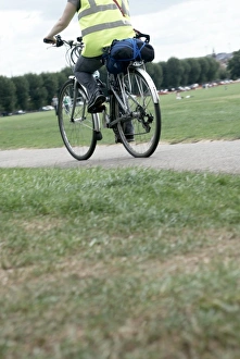 Environmentally Friendly Transport Impressions: Cyclist on a cycle path