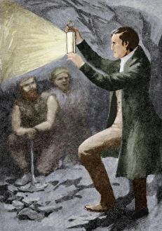 Humphry Davy Impressions: Davy testing his mining lamp