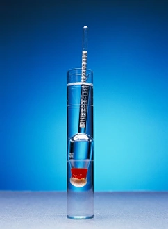 Impressions de Un hydromètre flottant dans un liquide est une instrument qui utilise la levée pour mesurer la densité d'un liquide Images datées de 2005 septembre: Hydrometer