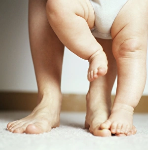 Impressions de Modèle autorisé pour l'utilisation de cette image : Apprendre à marcher. La mère soutenant son bébé garçon d'8 mois en apprenant à marcher Images datées de 2007 mai: Apprendre à marcher