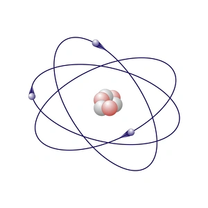 Impressions de Le lithium possède trois noyaux atomes et trois protones rose dans son noyau central, le nombre de électrons est à 3. Les électrons sont bleus en orbite autour du centre Images datées de 2010 novembre: Le lithium, modèle atomique