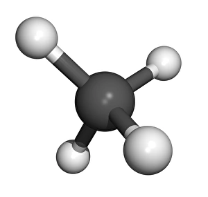 Impressions de Le molécule de méthane est un modèle informatique d'une molécule de méthane (CH4). Les atomes sont représentés comme des sphères et sont colorisés : le carbone (gris) et l'hydrogène (blanc) Images datées de 2008 janvier: Molecule de méthane