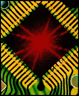 Electronic Circuitry Impressions: Microchip and laser pattern