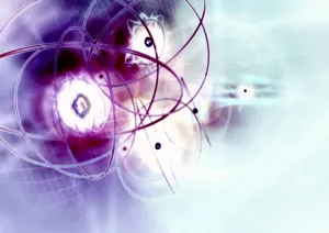 Impressions de La structure atomique. Artwork informatif de l'orbite des électrons sous forme d'anneau autour du noyau central (masses sombres) des atomes Images datées de 2008 décembre: La structure atomique, œuvre d'art conceptuelle