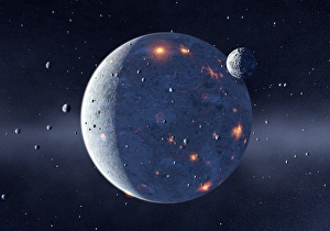Impressions de La formation planétaire. L'artwork informatique de plusieurs petits corps rocheux (planétésimals) qui s'accrètent pour former un monde dans le système solaire ancien Images datées de 2008 mai: Formation planétaire, art de l'ordinateur
