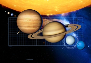 Space Illustration Artwork Impressions: Planets and Sun with scale