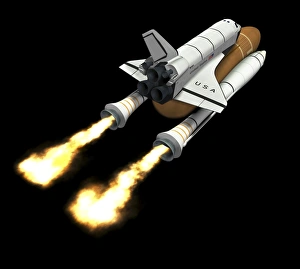 Space Shuttle Launch Impressions: Space shuttle launch, computer artwork