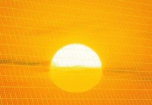 Renewable Energy Source Images Impressions: Sunset reflection on solar panel, artwork