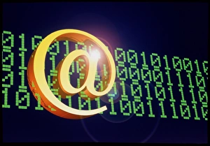 Ordinateur Impressions: Le symbole @ et le code binaire pour représenter l'e-mail.