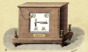Impressions de Machine à télégraphe. Œuvre d'art historique de la Foy-Breguet, machine-à-agence électrique à aiguille twin-needle (environ 1845) Images datées de 2004 mai: Machines télégraphiques