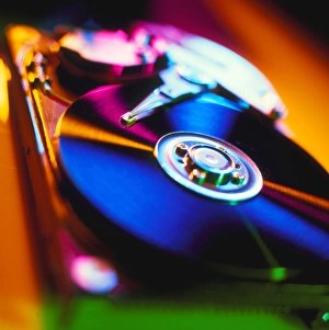 Computer Hard Drive Impressions: View of a computer hard disk memory mechanism