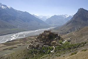 Buddhist Monasteries In India Impressions: Backlit view of Kee Gompa monastery complex from above