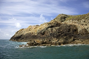 Wales Coastline Photography Impressions: Basalt columns on cliffs in spring sunshine, Pembrokeshire National Park