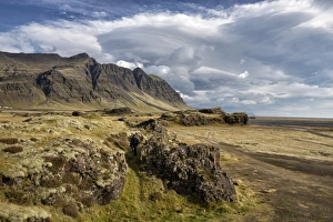Icelandic Scenic Views Impressions: Dramatic cloud formations over landscape, near Vik Y Myrdal, South Iceland, Polar Regions