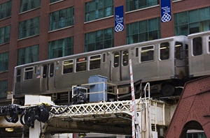 Chicago Elevated Train Impressions: An El train on the Elevated train system, Chicago, Illinois, United States of America
