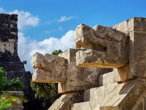 Cultural Heritage Preservation Impressions: The platform of the eagles and jaguars, Chichen Itza, Yucatan State, Mexico