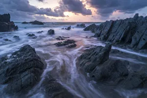 North Devon Coastline Impressions: Sunset over the dramatic coastline of North Devon, England, United Kingdom, Europe