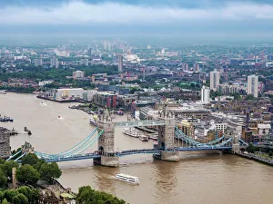 London River Thames Scene Impressions: Tower Bridge and River Thames, elevated view, London, England, United Kingdom, Europe