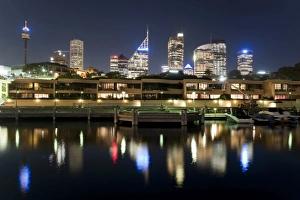 Sydney Skyline At Night Impressions: Wooloomooloo seafront and city in the background, Sydney, New South Wales