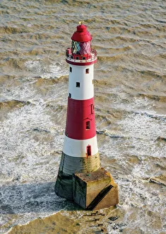 British Isles Travel Destinations Impressions: Beachy Head Lighthouse, elevated view, Eastbourne, East Sussex, England, United Kingdom