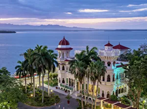 Atlantic Ocean Coastline Photos Impressions: Palacio de Valle at dawn, elevated view, Cienfuegos, Cienfuegos Province, Cuba