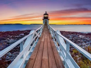 US Lighthouse Photography Impressions: Sunset at Marshall Point Lighthouse, Gulf of Maine, Clyde Maine, New England, USA